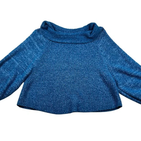 Free People Edessa Pullover Blue Off Shoulder Knit Sweater Balloon Sleeve Size S - Picture 3 of 12